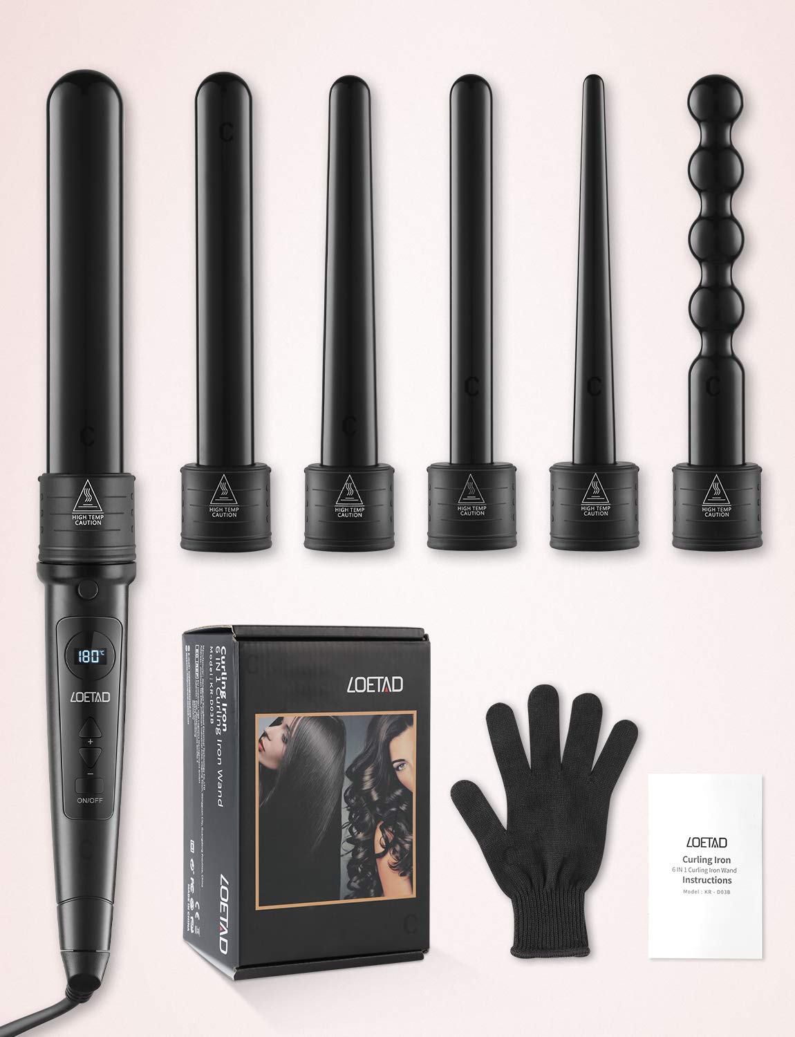LOETAD Fer à Boucler 6 en 1 Boucleur à Cheveux Céramique LCD Écran 80-230°C Température Réglable 13-32 mm