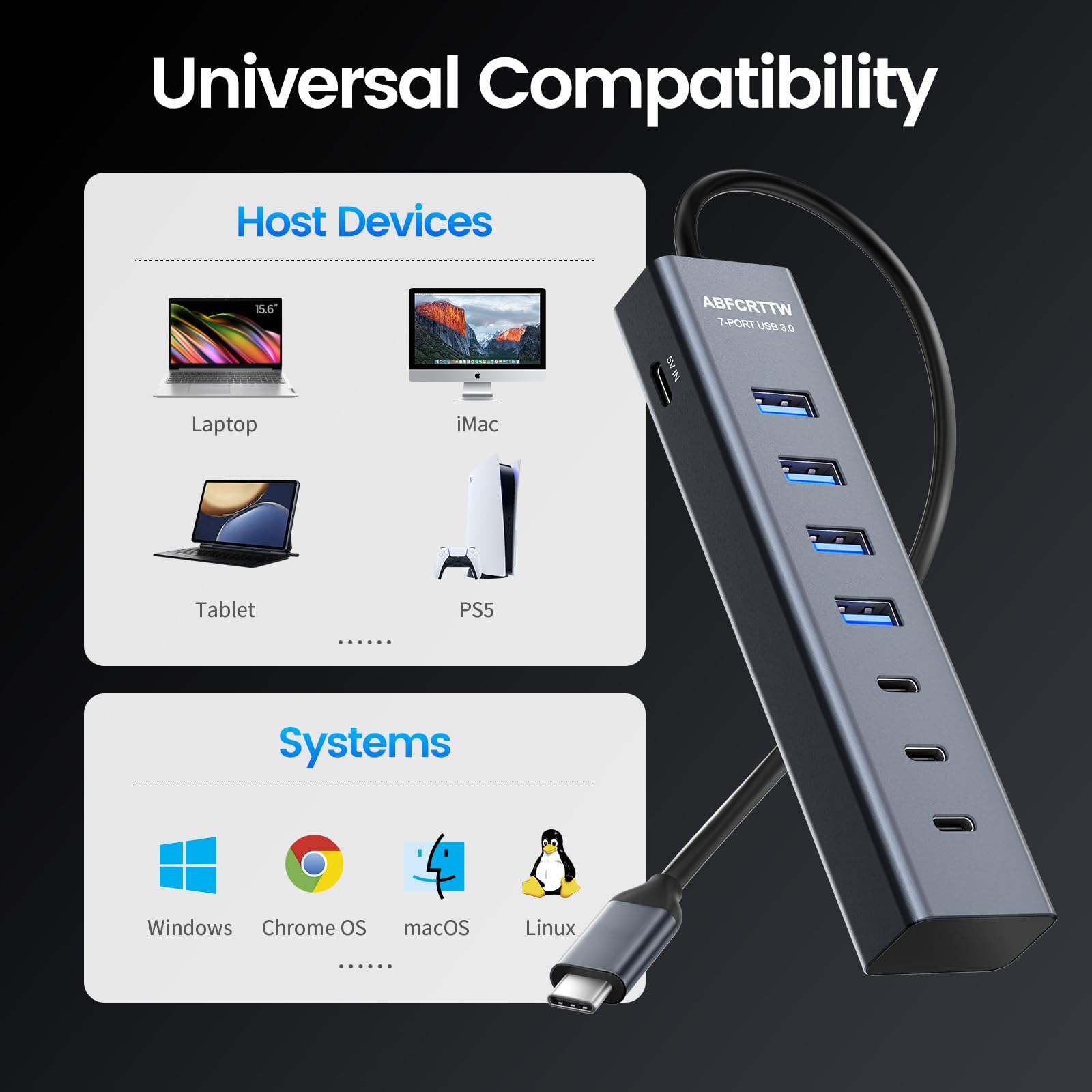 7-portowy hub USB C do laptopa, aluminiowy hub USB 3.0 z 4 portami USB-A i 3 portami typu C, rozdzielacz USB C, wieloportowy adapter koncentratora USB do laptopa, iMac, pendrive'a, PSSD, mobilnego HDD