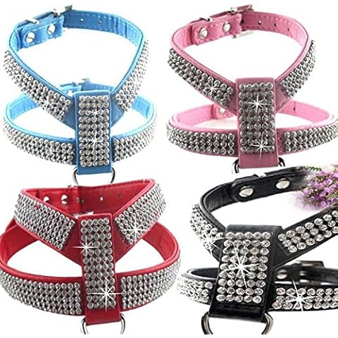 Creatwls Fashion Bling Diamond Glitter PU Leather Crystal Collar Puppy Cat Dog Adjustable Harness Chest Strap Lead Pet Cover