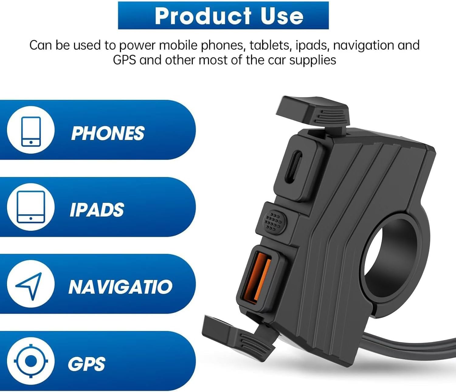 Motorcycle Phone Charger,Waterproof Dual USB Fast Charge Motorcycle Charger, 30W PD Type-C + 18W QC3.0 USB-A, with On/Off Switch, Compatible with Mobile Phones/Tablets/GPS and Other Devices - Image 2