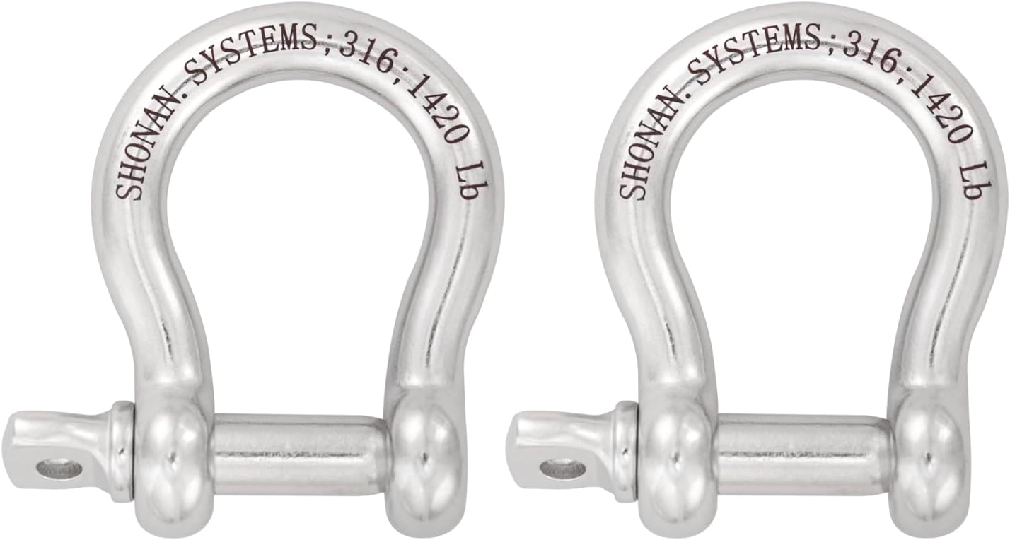 SHONAN 3/8" Bow Shackles, Heavy Duty D Ring Shackle Marine Grade, 2 Pcs Stainless Steel Boat Anchor Kit Large Screw Shackles for Chain or Strap, 1420 Lbs Capacity