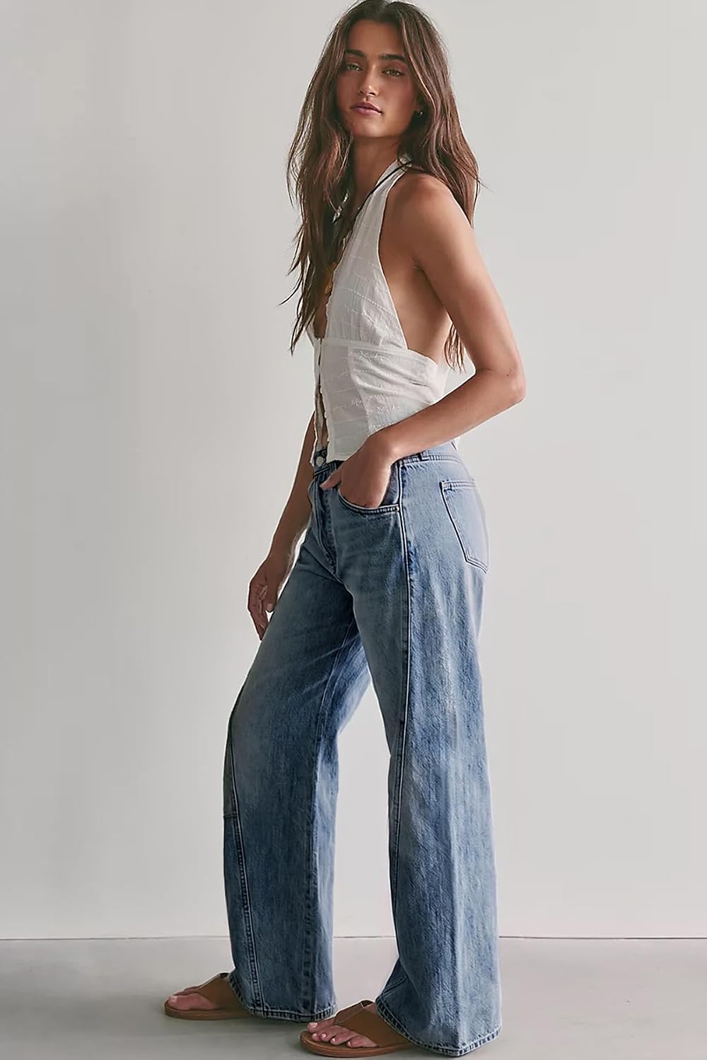 ELLEVEN Low Rise Barrel Jeans for Women, Baggy Denim Pants image 3