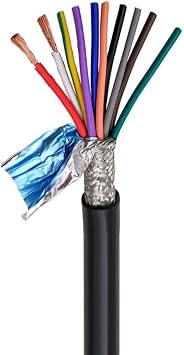 Resistant Cable 2/3/4/5/8 core Signal Wire, 18AWG Pure Copper Control Wire 26 to 20AWG Shielded Cable 10-24 Core Shielded Wire Outdoor Wire Size 24AWG 0.2mm 10meter, Color 10cores