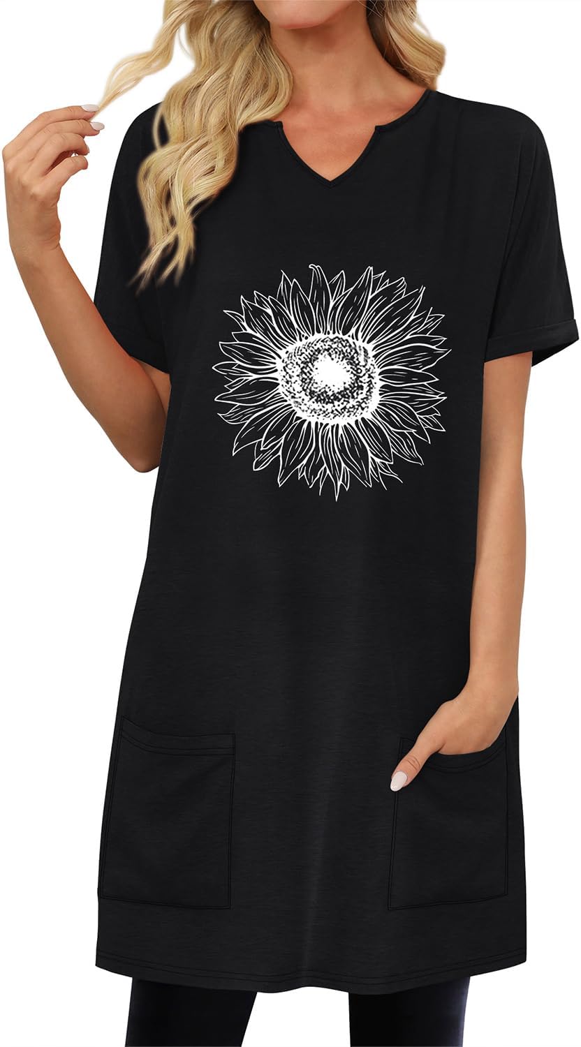 KISSMODA Woman Lightweight Dress with Hood Short Sleeve Summer Loose Pullovers with Pockets Long Tunics Top for Leggings - Image 3