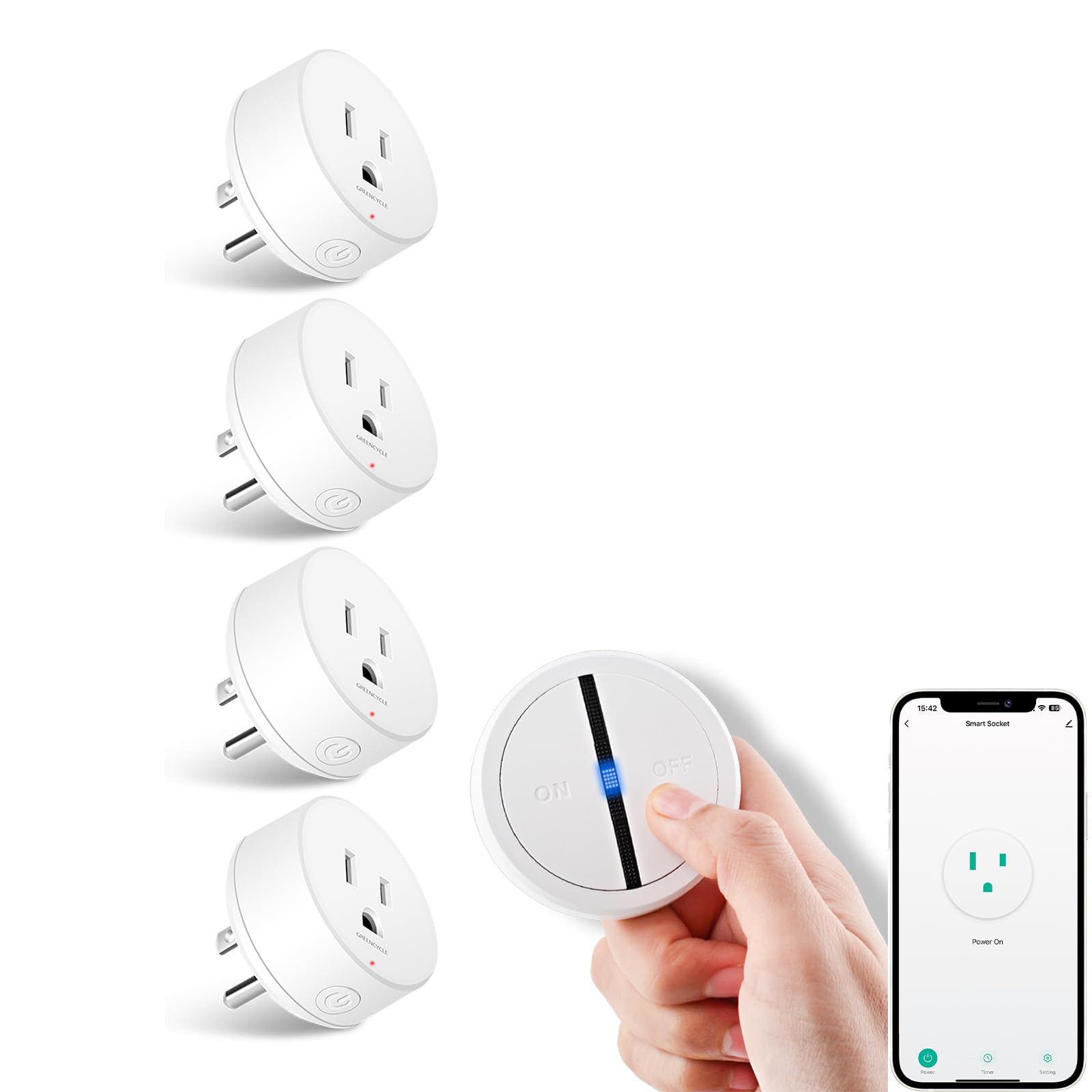Greencycle Smart Wireless Remote Control Outlet Plug WiFi Outlets for Household On Off Smart Outlets Switch Compatible with