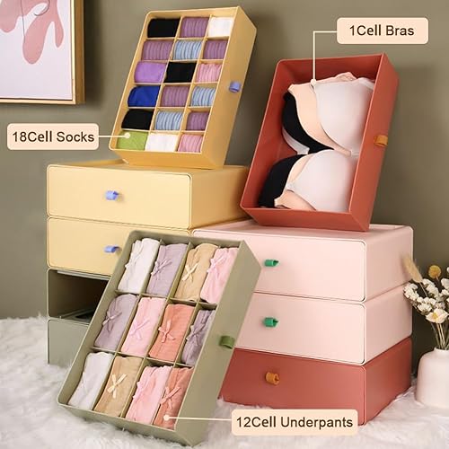 Miniatura 3 de Divisores organizadores de ropa interior para calcetines  Cajón de plástico apilable grande de 12 celdas  Contenedor de almacenamiento rojo para