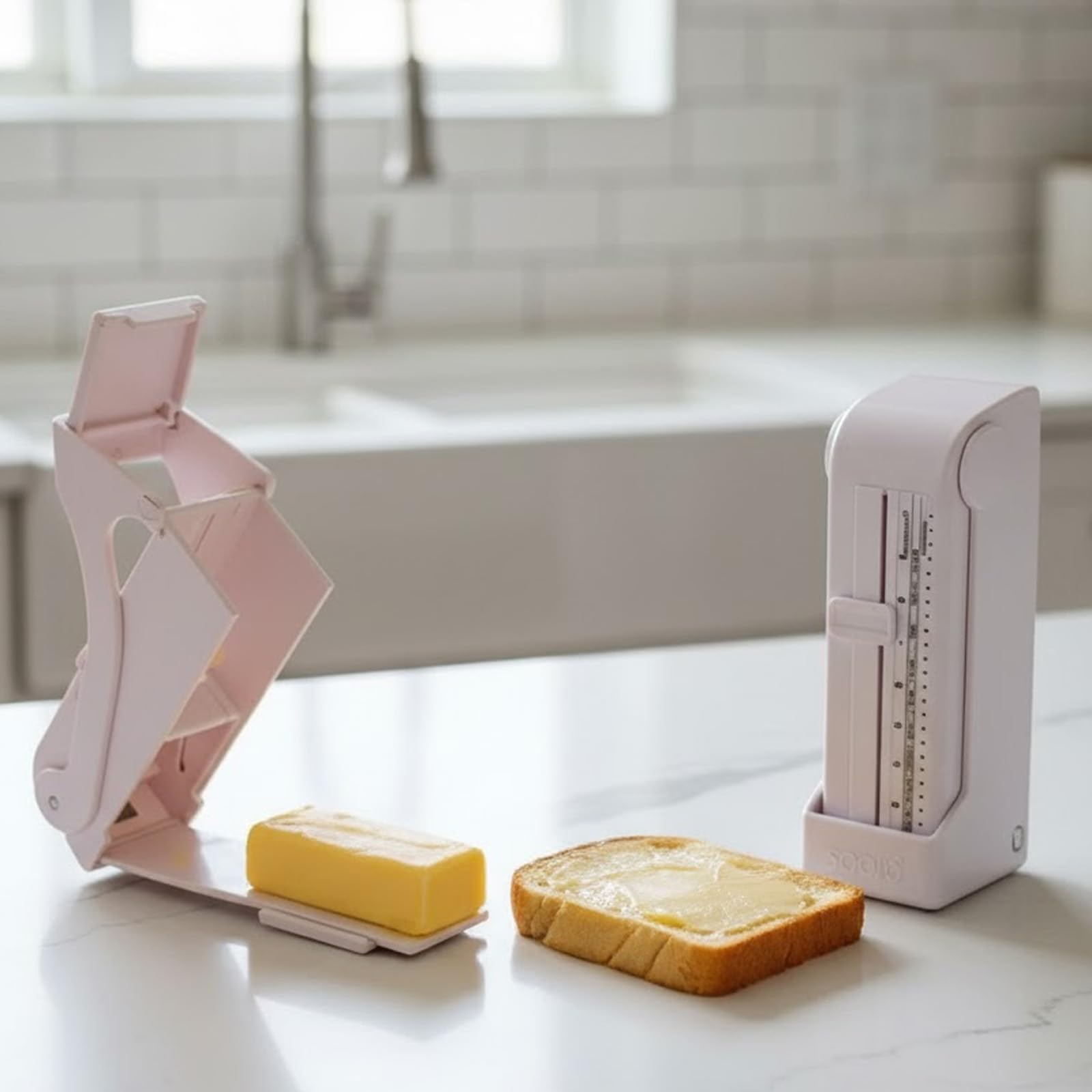 Affettatrice per burro, dispenser per misurazione e conservatore, affettatrice per burro con un clic, taglierina per burro, spargitore regolabile, cavo in acciaio inox, custodia per la conservazione