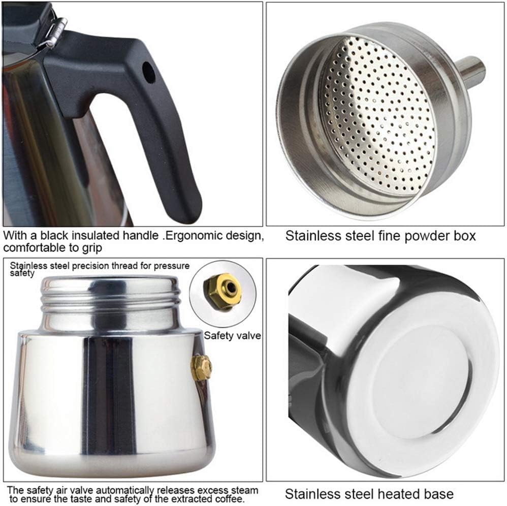 Cafetera Moka de acero inoxidable, cafetera de estufa, apta para placa de inducción, cafetera italiana de 300 ml
