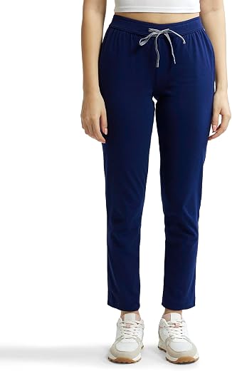 Jockey 1305 Women's Super Combed Cotton Rich Relaxed Fit Mid Rise Trackpants with Contrast Side Piping and Pockets