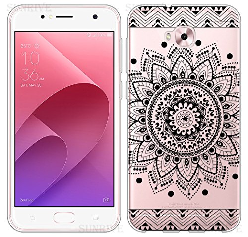 Sunrive Funda para ASUS Zenfone Live Plus ZB553KL, Silicona Funda Slim Fit Gel Transparente Carcasa Case Bumper de Impactos y Anti-Arañazos Espalda Cover(TPU Flor Negro)