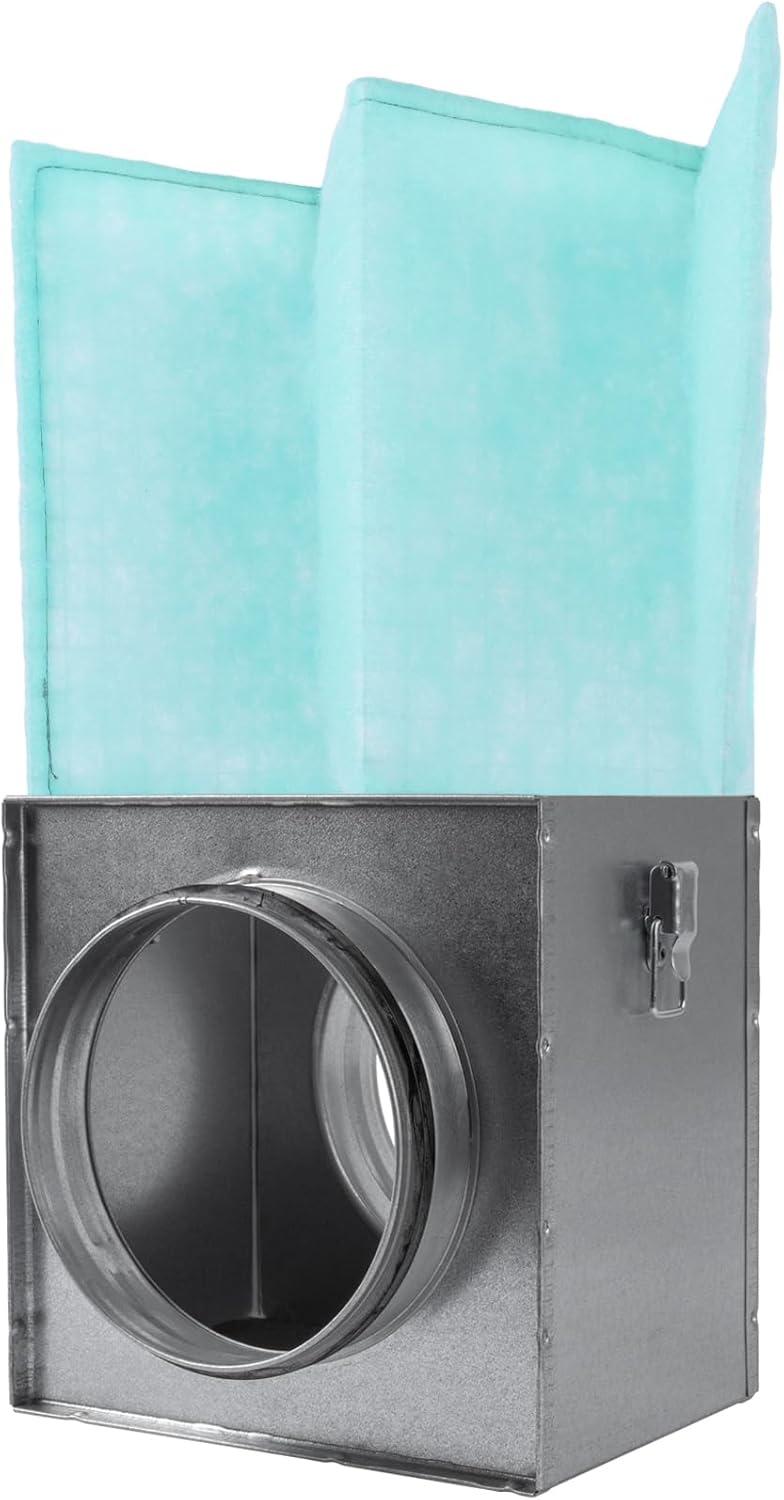 Repa Market 6" Duct Air Filter Box with 8" x 8" Replacement G3 Air Filter – Galvanized Steel Housing with EPDM Gaskets – Lint Trap for HVAC Ventilation & Dust Filtration – Home Improvement