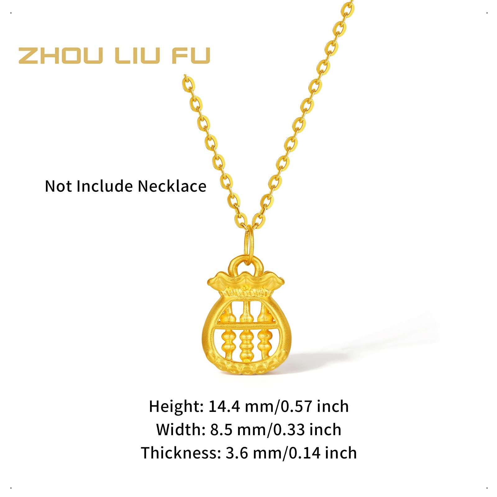 ZHOU LIU FU 24K Gold Anhänger Gelbgold Lucky Bag Charm Schmuck für Damen Ehefrau Mutter Liebhaber Geschenk Valentinstag Geburtstag Jahrestag (Ohne Halskette)
