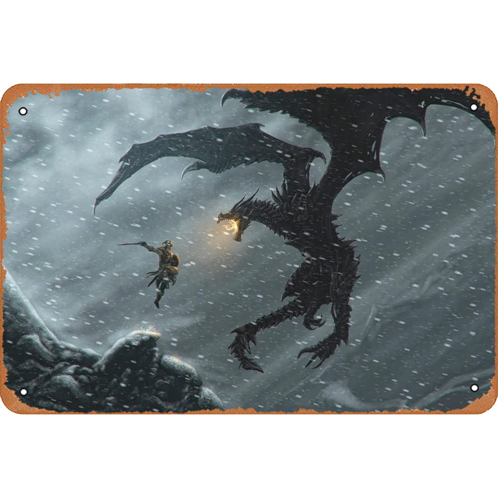 Skyrim Dragon vs Warrior Metal Sign Review: Vintage Gamer Art