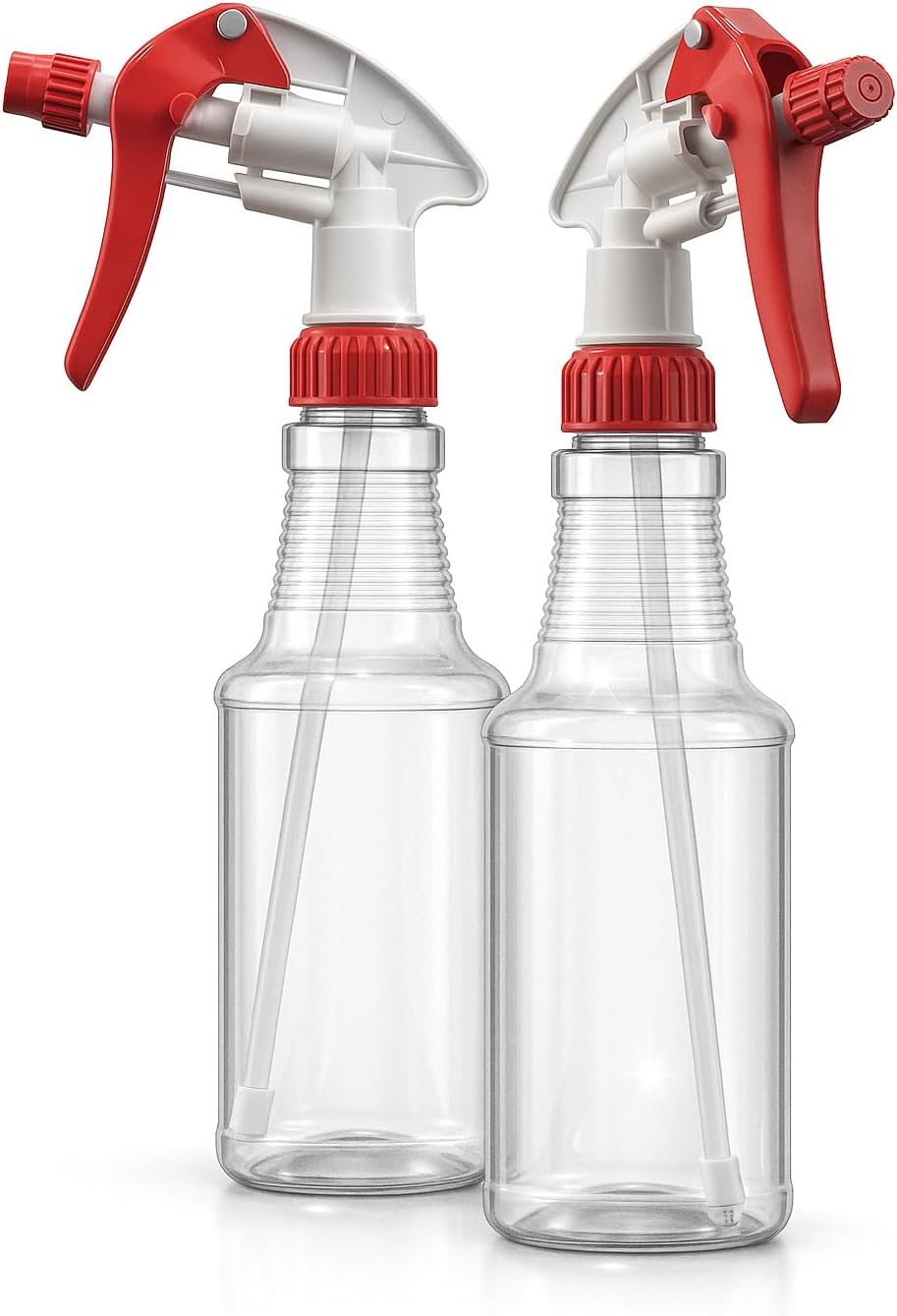 Empty Plastic Spray Bottles 16-Ounce BPA-Free Food Grade Crystal Clear M-Series Fully Adjustable Sprayer (not for oil), 2-Pack