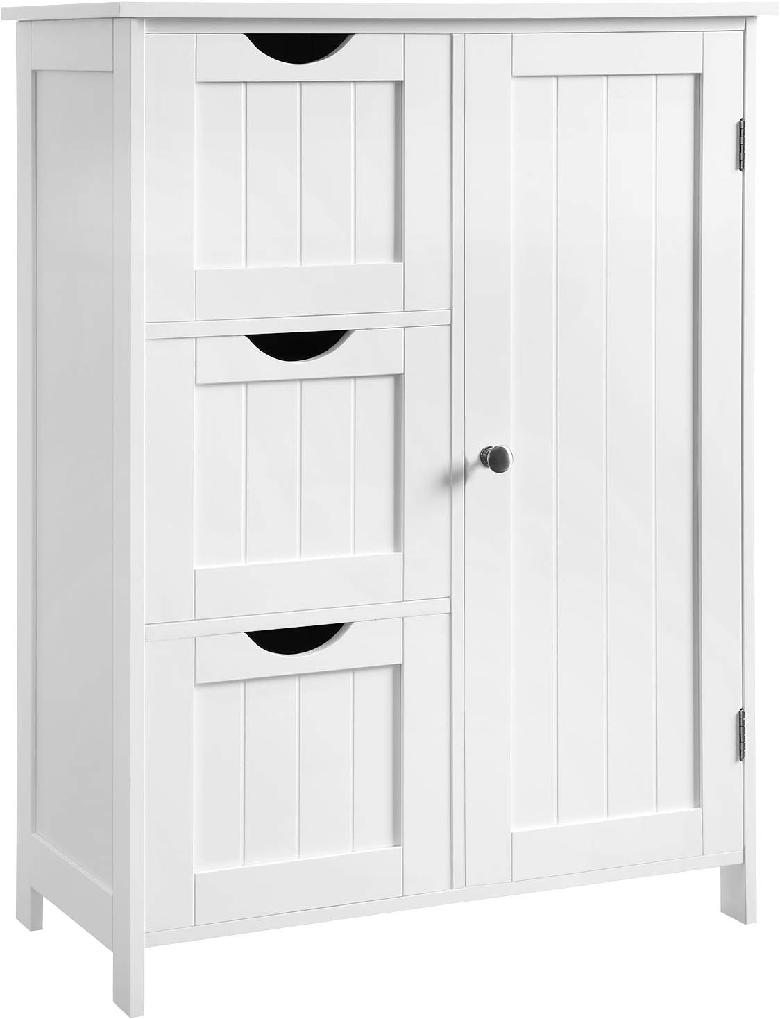 VASAGLE Bathroom Floor Storage Cabinet, Freestanding Bathroom Storage Unit with 3 Drawers, 1 Adjustable Shelf, 11.8 x 23.6 x 31.5 Inches, White UBBC49WT