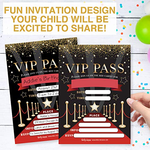 Image of Hadley Designs Kids Birthday Invitations For Boys and Girls VIP Theme - 25 Movie Birthday Party Invitations For Boys, VIP Invites For Girls, Cute Popcorn Party Supplies, Made In USA