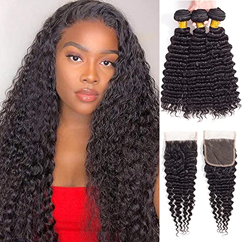 Lace Frontal Closure 13x4 Ear to Ear HD Lace Frontal (14 16 18+14, Deep Wave Bundles)