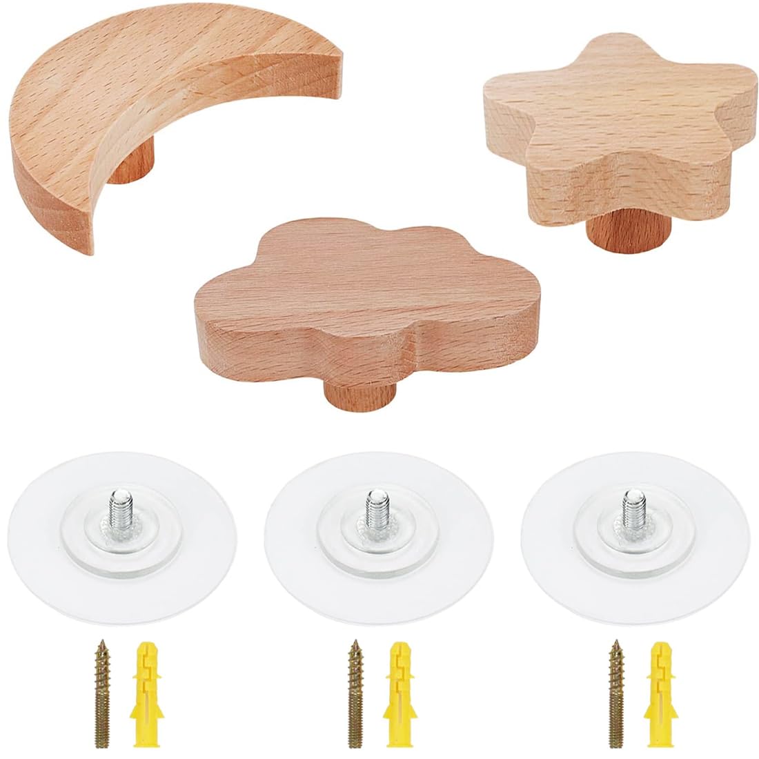 Ganci Appendiabiti in Legno di Faggio, Appendiabiti da Parete, 3 Pezzi