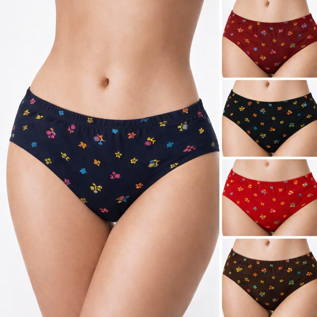 Women Cotton Bikini Briefs Panties Pack of 5 | Soft Breathable Underwear | Floral Print | Elastic Waistband | Skin-Friendly | Comfortable-picture-46