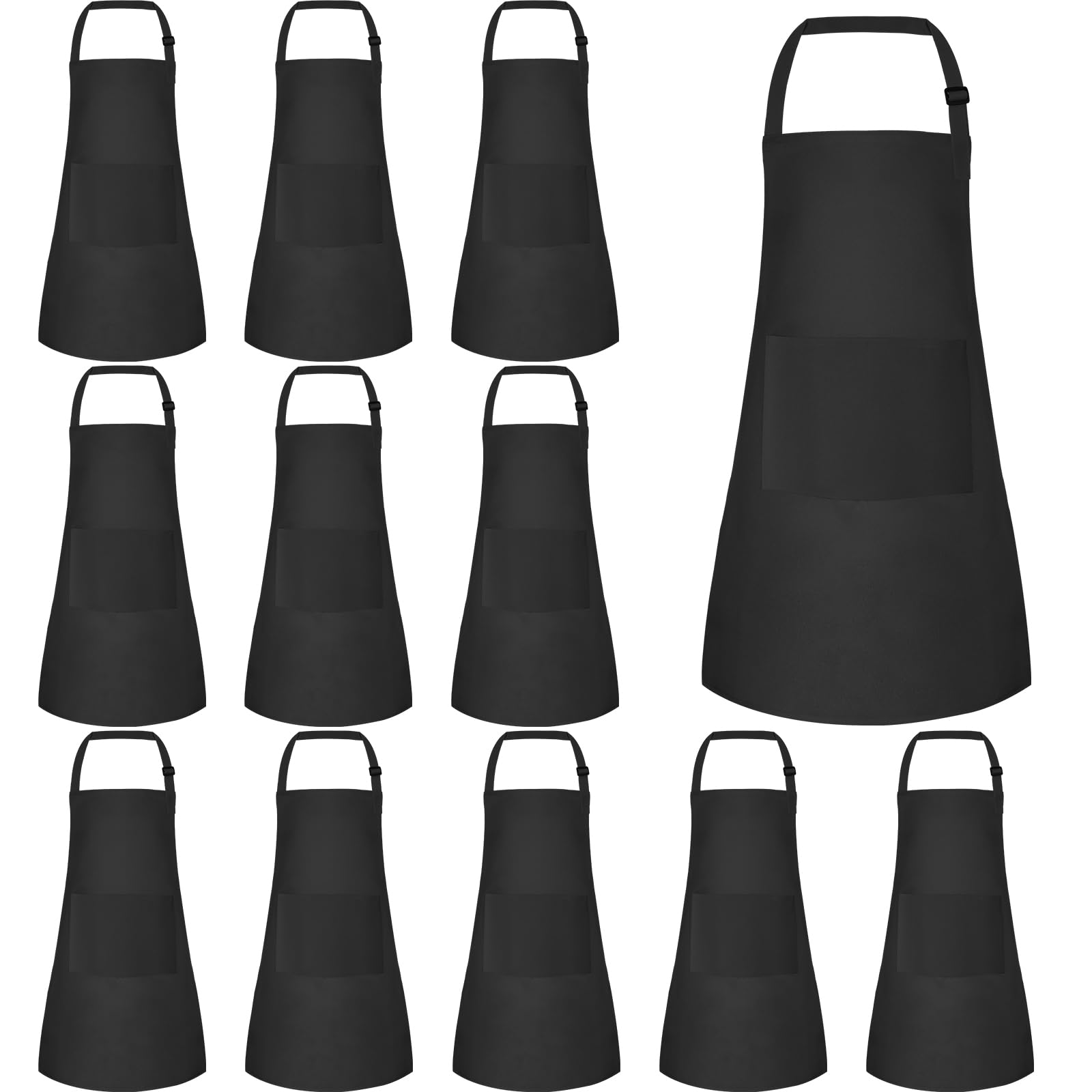 BOUBONI 12 Pack Kids Apron Bulk with 2 Pockets Adjustable Chef Art Apron Kids Painting Aprons for Cooking Baking Painting Crafting Grilling ActivityBlack