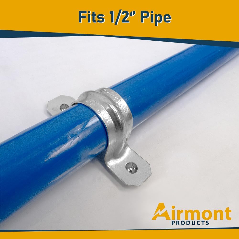 1/2 Inch Two Hole Snap-On EMT Conduit Pipe Strap, Reinforced Rib, Galvanized Zinc Plated Metal, Tension Clamp, Pack of 100