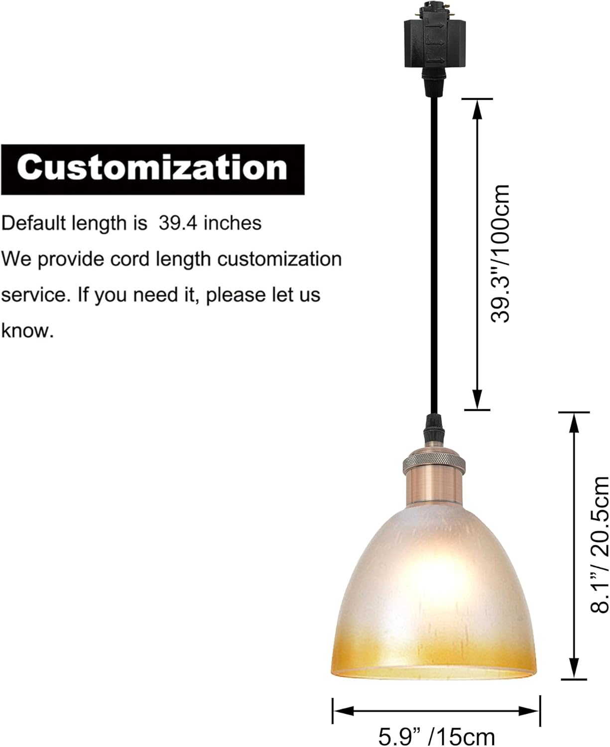Kiven J-Type track lighting pendants,Modern J track pendant lights with Glass Globe,3-Light Track Lighting Fixture for Kitchen Island Hallway Restaurant,Copper Red Socket