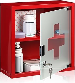 Timgle First Aid Wall Cabinet with Lock Medicine Wall Mounted Bathroom Storage Hanging Medical Cabinet with Safety Glass D... Price In India