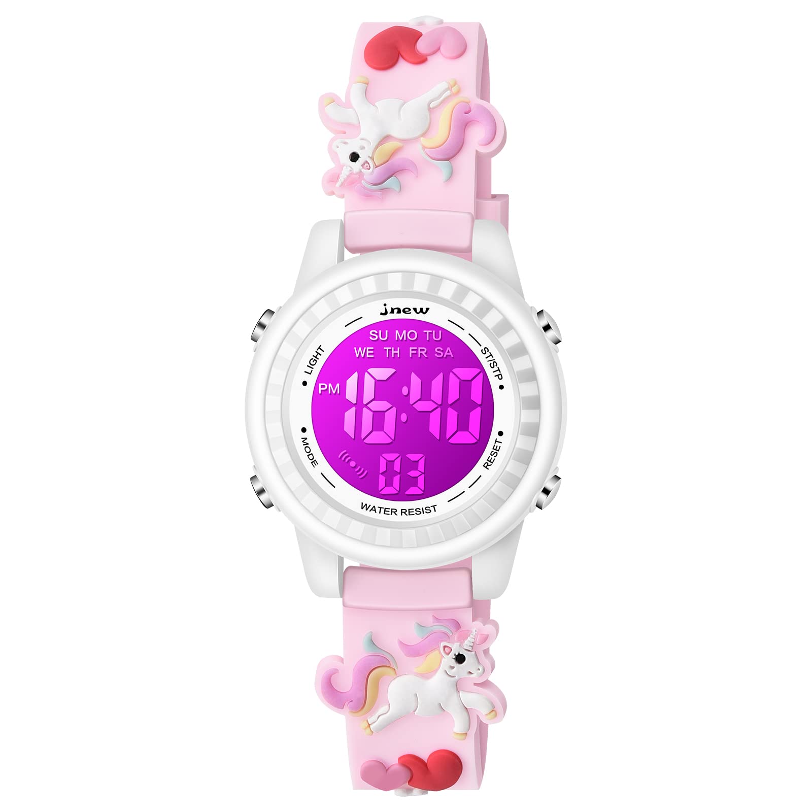 Venhoo Kids Watches 3D Cartoon Waterproof 7 Color Lights Toddler Wrist Digital Watch with Alarm Stopwatch for 3-10 Year Girls Little Child
