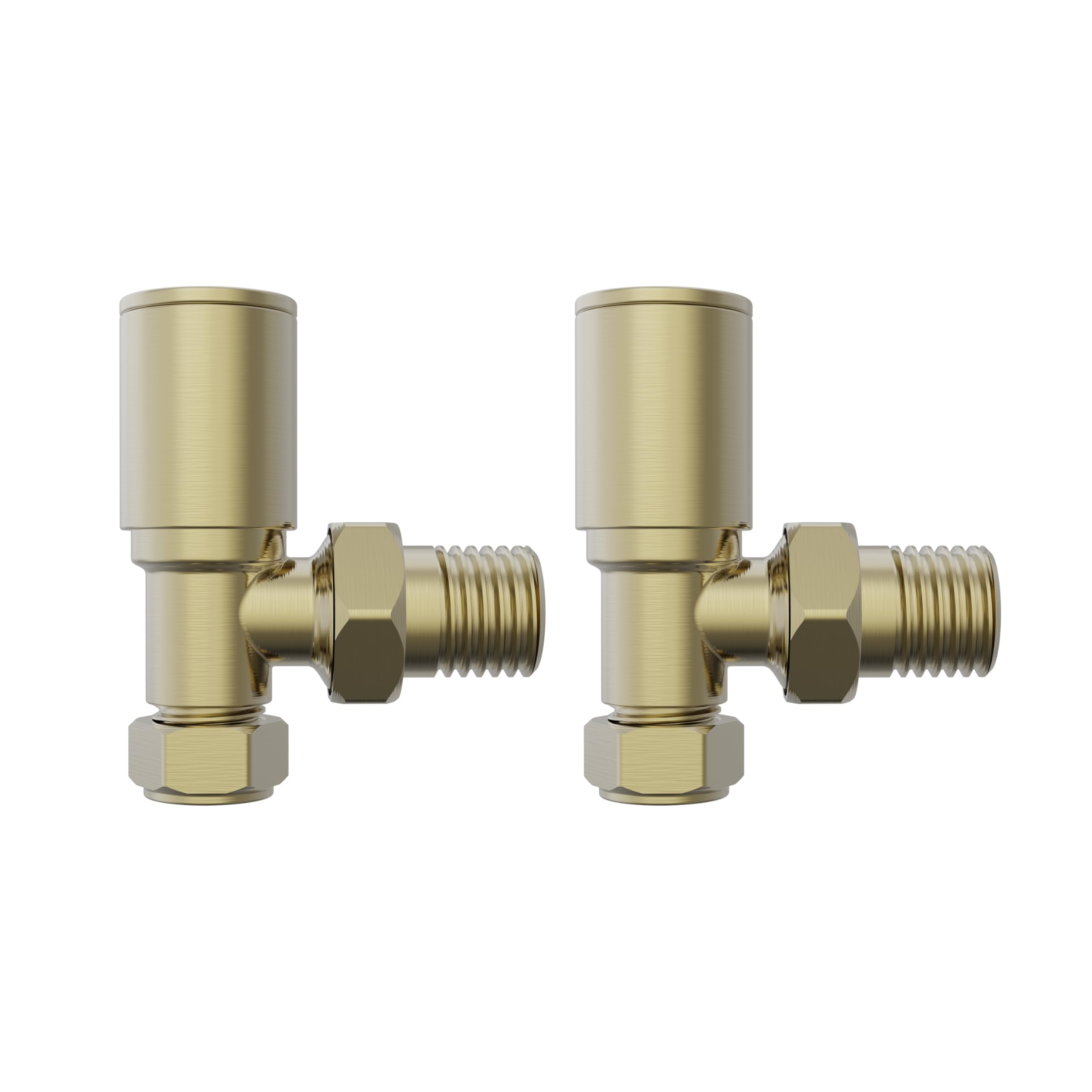 NRG Designer Radiator Valve 15mm Manual Angled Valves One Pair Brushed Brass