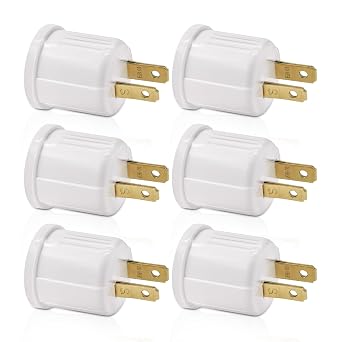 Outlet to Socket Adapter, Plug-in Light Socket, Convert Outlet to Light Bulb Socket, Polarized 2-Prong Outlet to E26 E27 Screw Base Bulb Socket, 660 Watt, 125 Volt, UL Listed 6, White Color