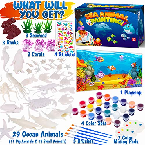 FUNZBO Sea Animals Painting Kits for Kids, Arts and Crafts with Art Supplies, Sea Creatures Ocean Paint Set, Summer Toy Toddlers Boys Girls Ages 3 4 5 6 7 8 Birthday Gift Party Favors - Thumbnail 2