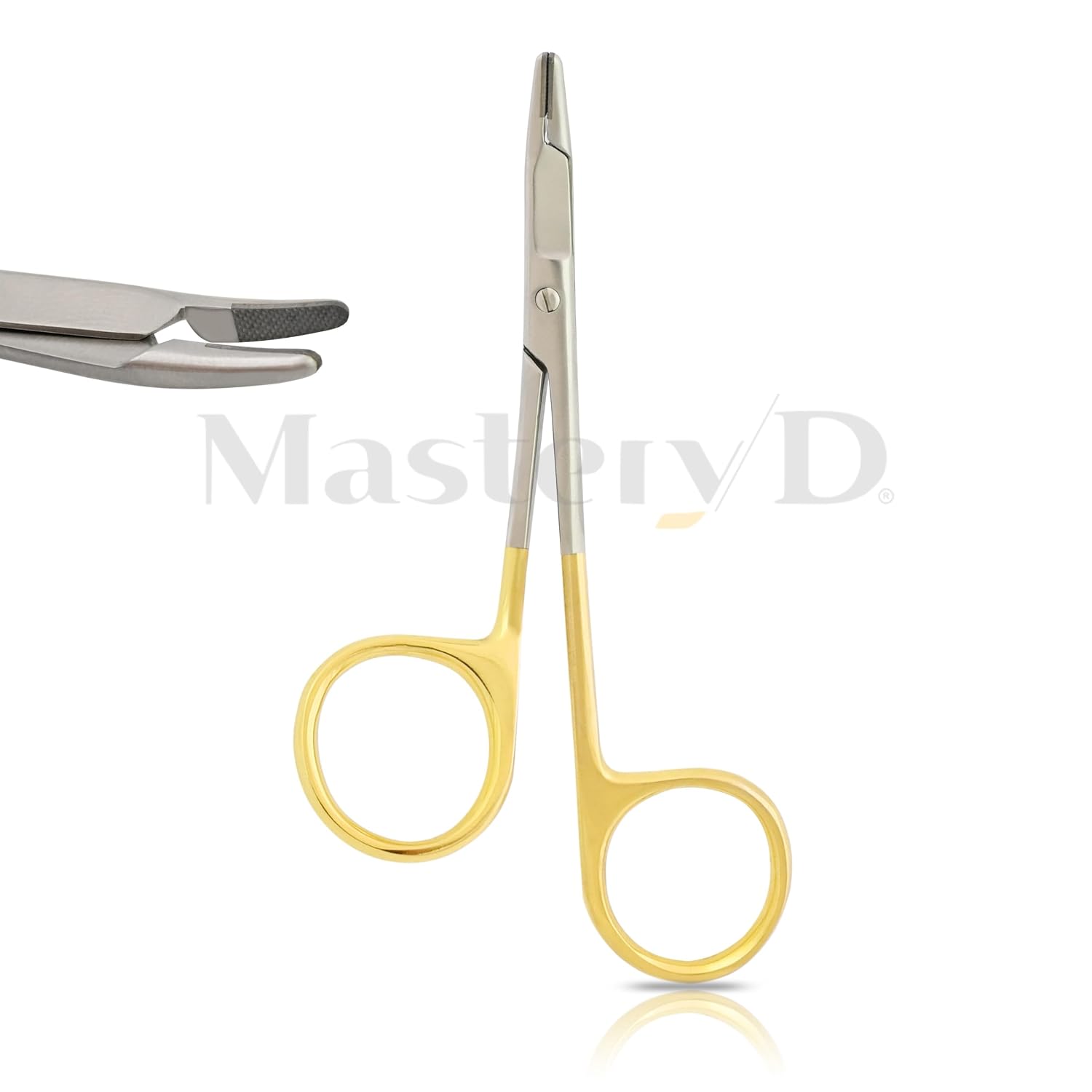 4.5" T/C Gillies Needle Holder Left Hand Serrated Jaw Tungsten Carbide Inserts with Scissors Curved Stainless Steel Dental Emergency Veterinary Instruments