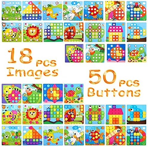 TINOTEEN Button Art Toys for Toddler, Baby Educational Color Learning Pegboard Puzzle Toy 50 Pegs and 18 Templates