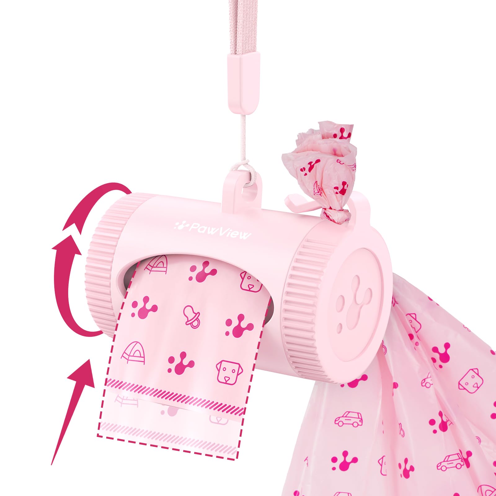 PawView Dog Poop Bag Holder for Leash, Retractable Dispenser with Hook for Used Bag, Lightweight Dog Bag Dispenser with Smart Health Tracker, Quick