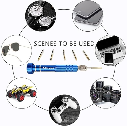 Miniatura 6 de PTSLKHN S2 - Destornillador pequeño multifuncional 5 en 1, kit de destornilladores magnéticos de acero para lentes, gafas de sol, electrónica, Azul