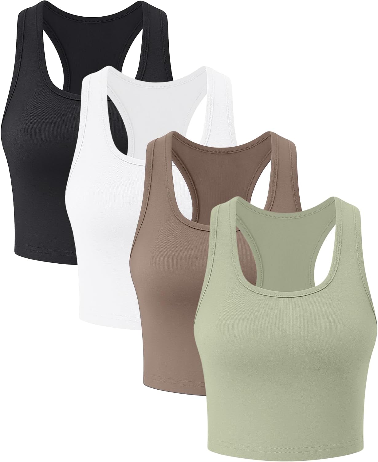 4 Pack Sleeveless Tank Tops for Women Racerback Cropped Workout Top Cotton Basic Running Yoga Gym Crop Top Shirts for Women