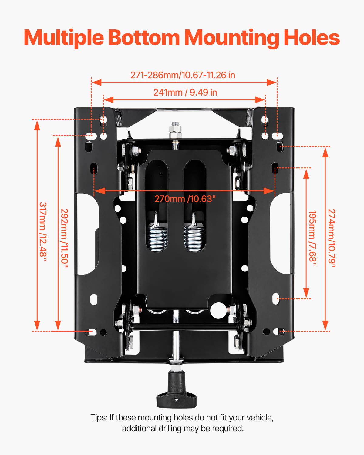 VEVOR Kit Suspension de Siège de Chariot Élévateur Universel, 46x32,5x7 cm, Suspension de Siège de Tracteur Réglable sans Rail Coulissant, Distance Amortissement 30 mm, pour Chargeur, Tondeuse à Gazon
