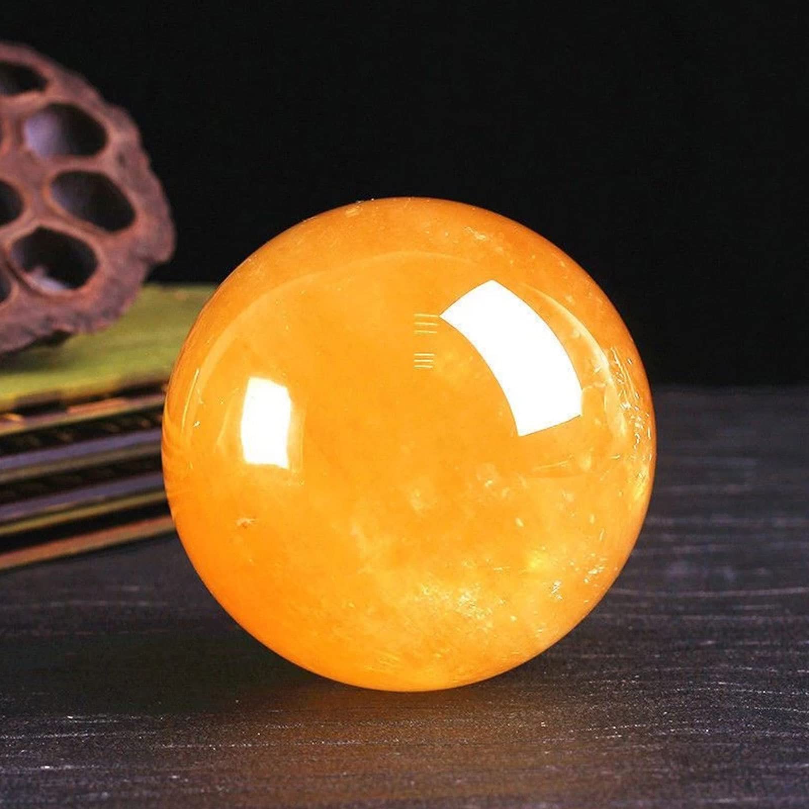 Natural Yellow Calcite Citrine Sfera di cristallo Sfera Sfera di quarzo Sfera di pietre preziose Scultura Figurine con supporto for ricchezza e successo,4.7 Collezioni di casa (Size : 4.7)