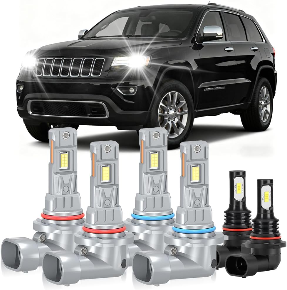 Lights Bulbs For Jeep Commander 2006 2007 2008 2009 2010, 20000LM Super Bright High Beam Low Beam and Fog Light Bulbs, 6000K White, 800% Brightness, Plug and Play, 6 Pack