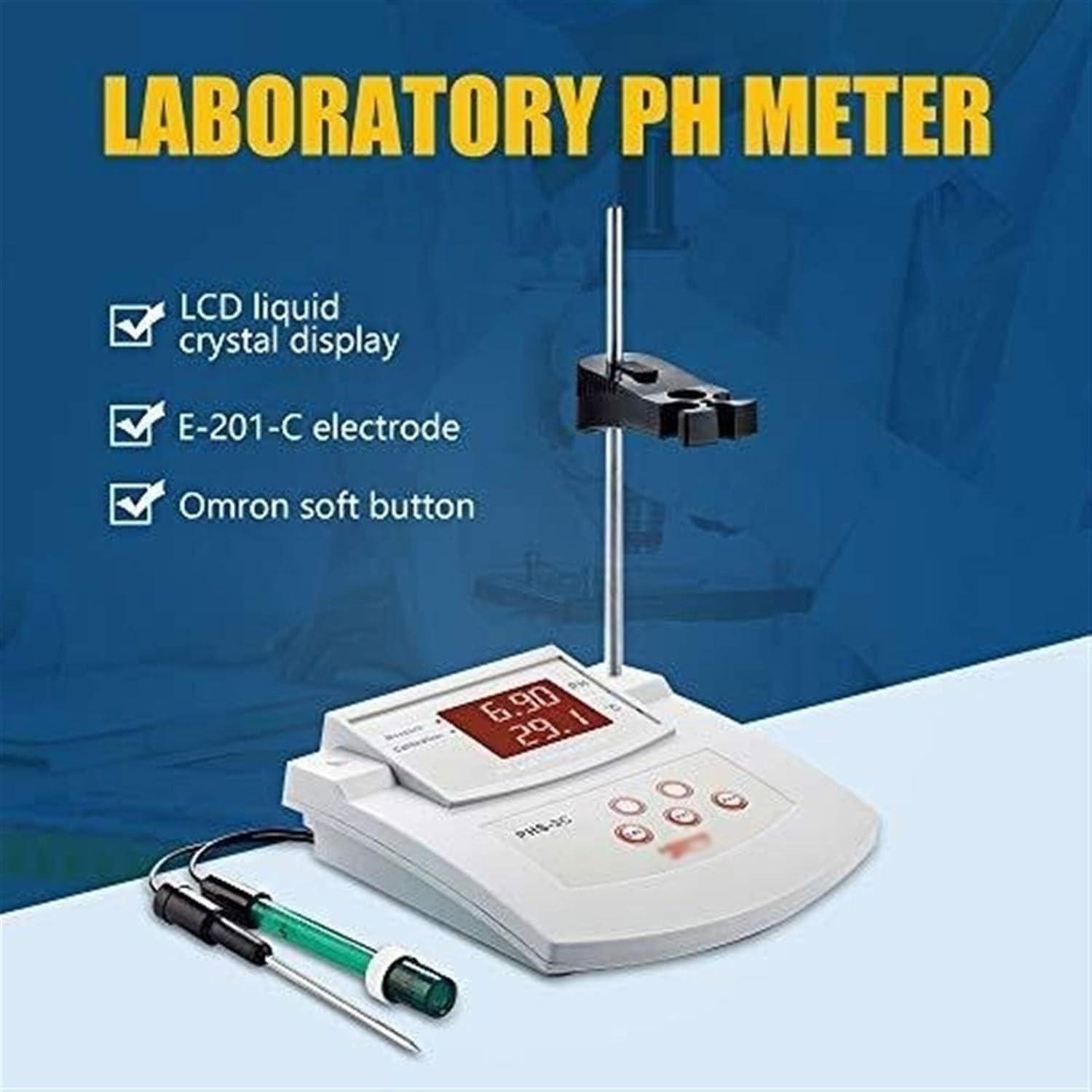 Cyfrowy tester pH na biurko, podwójna sonda do pomiaru pH i temperatury, automatyczna kalibracja, wysoka precyzja 0,01, do akwariów laboratoryjnych i basenów