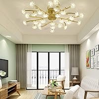 Vista 2 de Lámpara de araña de Cristal, moderna y sencilla, luz LED de techo, 10 Luces, para cocina, comedor, sala de Estar, Dorada, 18 Luces