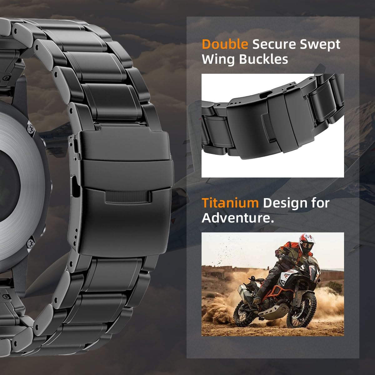 Luxury Titanium Fenix 8 51mm/7X/6X/5X Plus Band, 26mm Premium Metal Quickfit Bands Watch Strap with Swept Wing Clasp Compatible for Garmin Fenix 7X Pro/6X Pro/5X Plus/Enduro 3/Tactix 7 Bands - Image 2