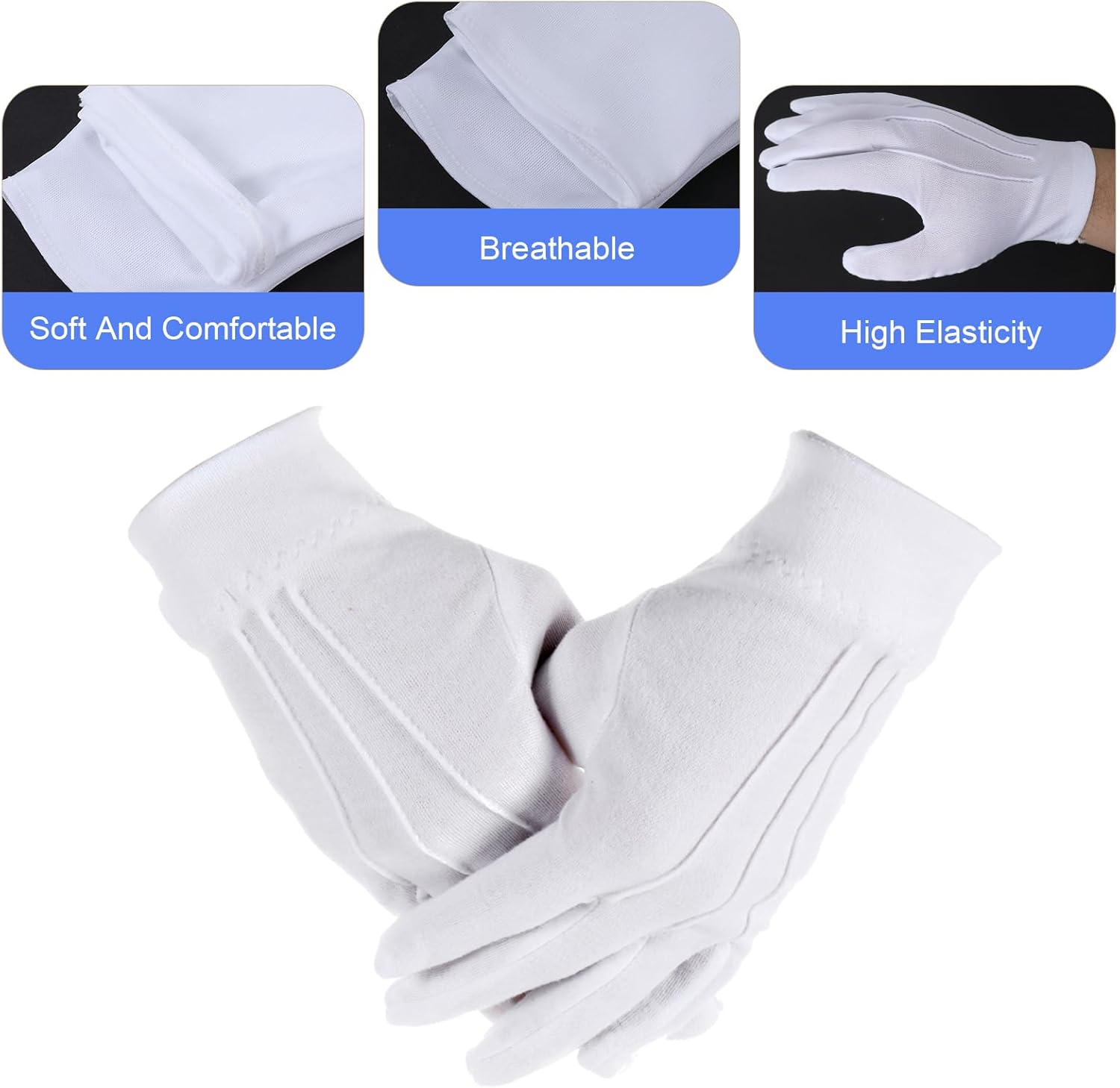5 Pairs White Cotton Gloves for Men Women, Polyester Uniform Parade Costume Gloves for Halloween Church Police Funeral Server Usher Formal Tuxedo Server Jewelry Inspection Guard - Image 3
