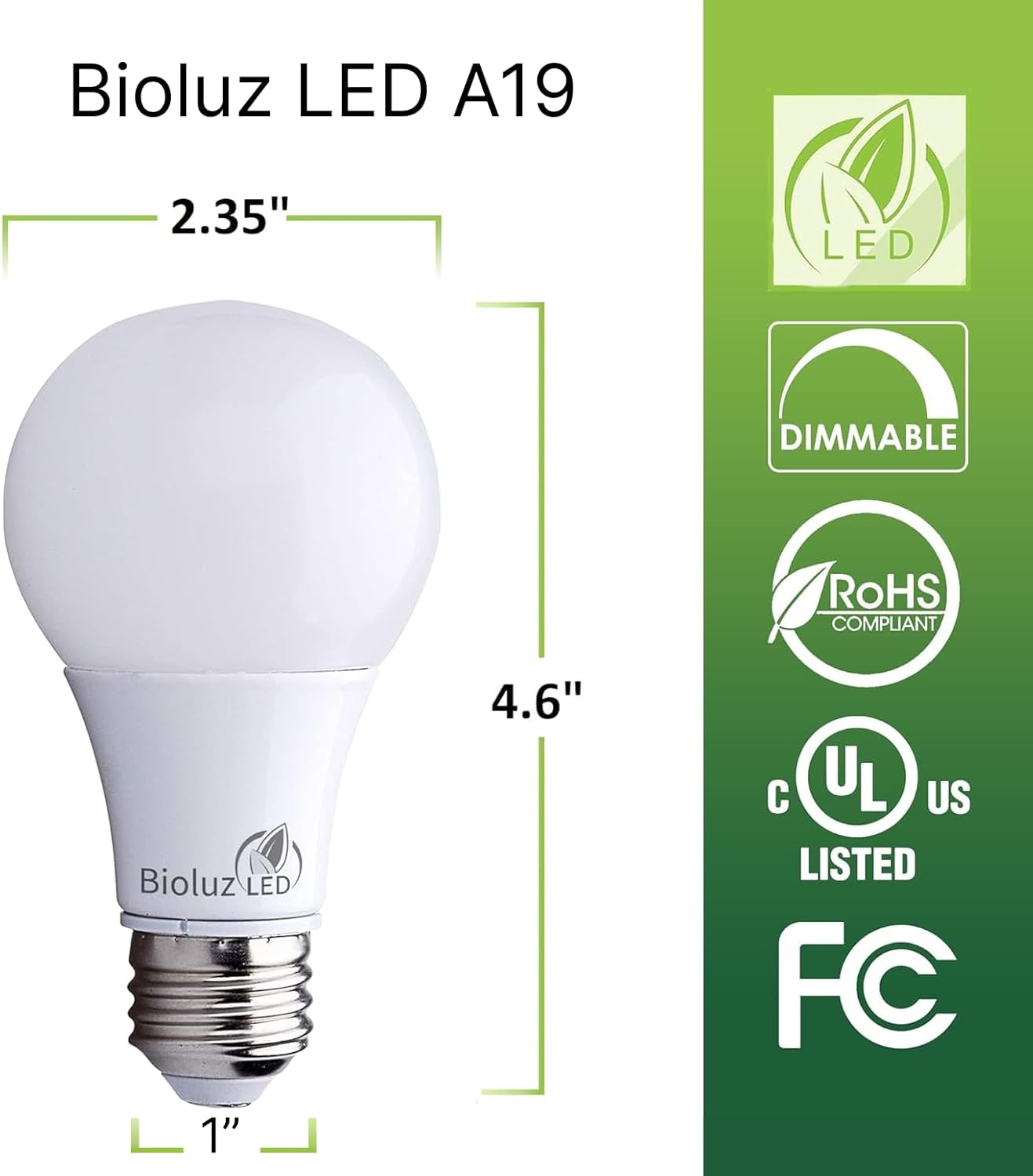 Bioluz LED 6 Watts Equivalent to 40W Home Decor A19 Light Bulbs 4000K Cool White LED Light Bulb Non-Dimmable LED Lights for Bedroom Energy-Efficient LED Bulbs and Long-Lasting Lightbulb - 24 Pack