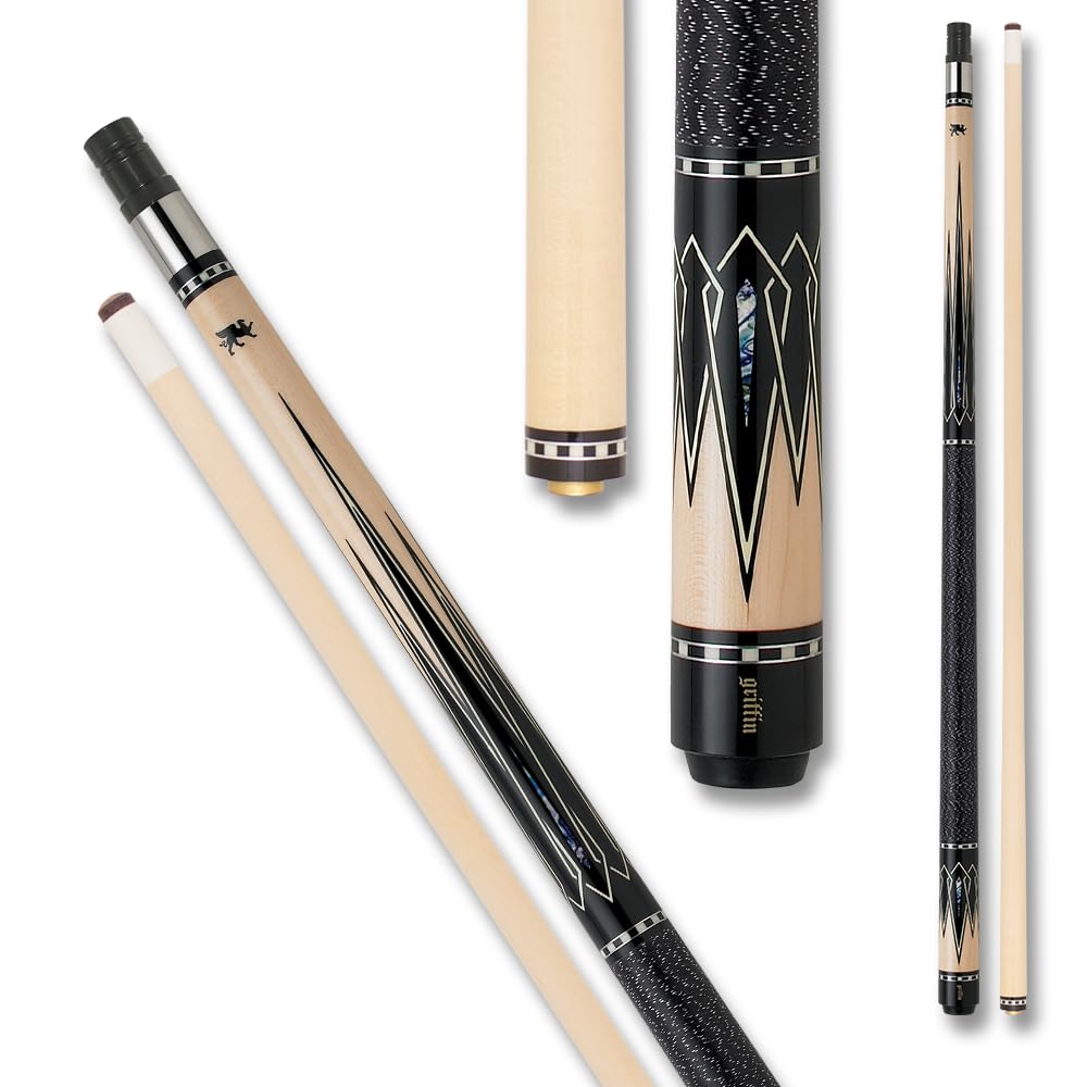 Griffin GR26 Pool Cue - Hard Rock Maple with Black and White Overlaid Points - 21oz