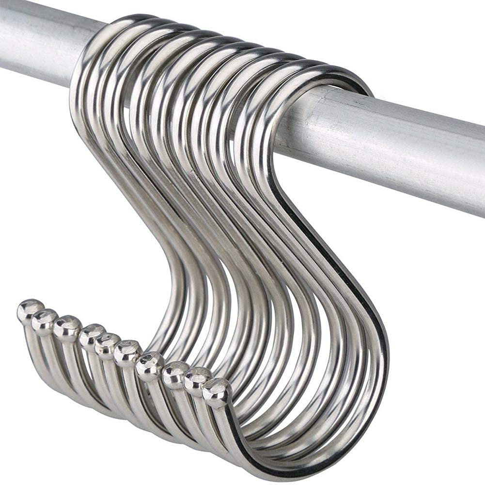 S Hook - 10-Pack Premium Stainless Steel Metal S Hooks Kitchen Pot Pan Hanger Clothes Storage Rack Polished for Your Pots and Pans, Utensils, Towels, Ties and Much More (3.3 inch)
