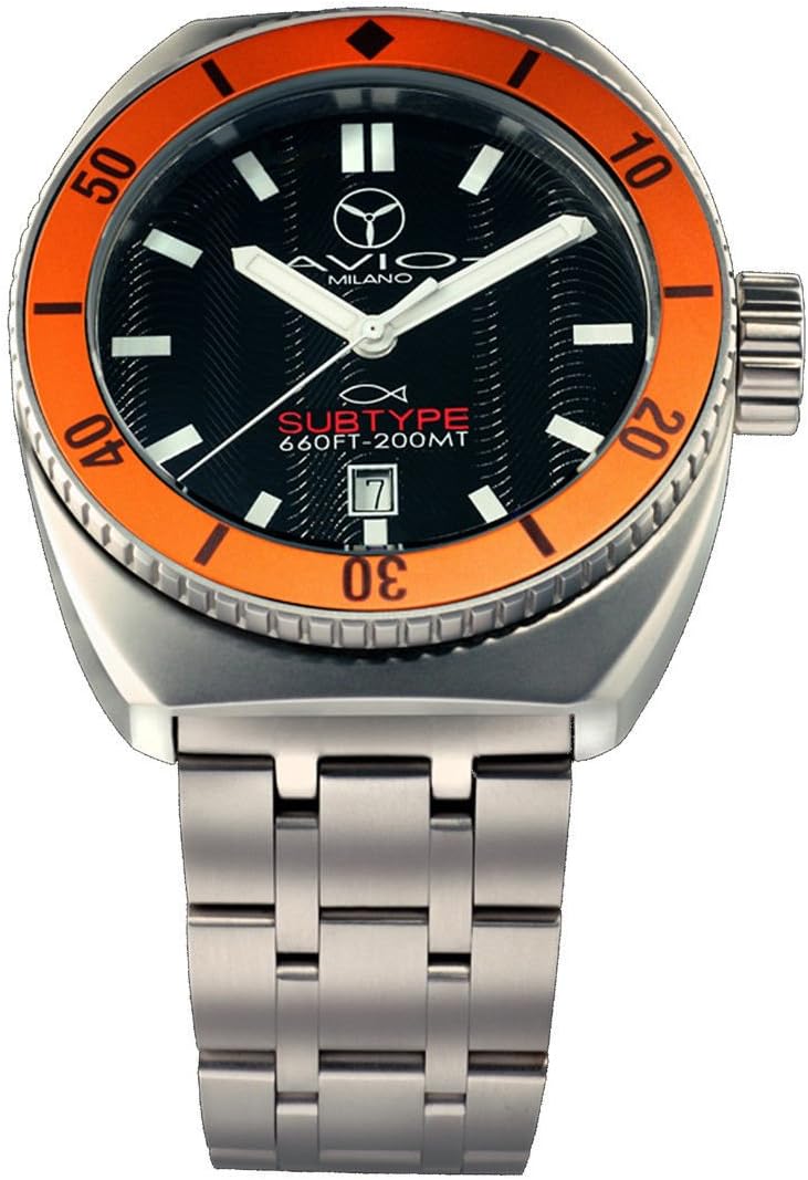 Men's SUB AC OR Subtype Stainless Steel Orange Unidirectional Bezel Black Luminous Dial Watch