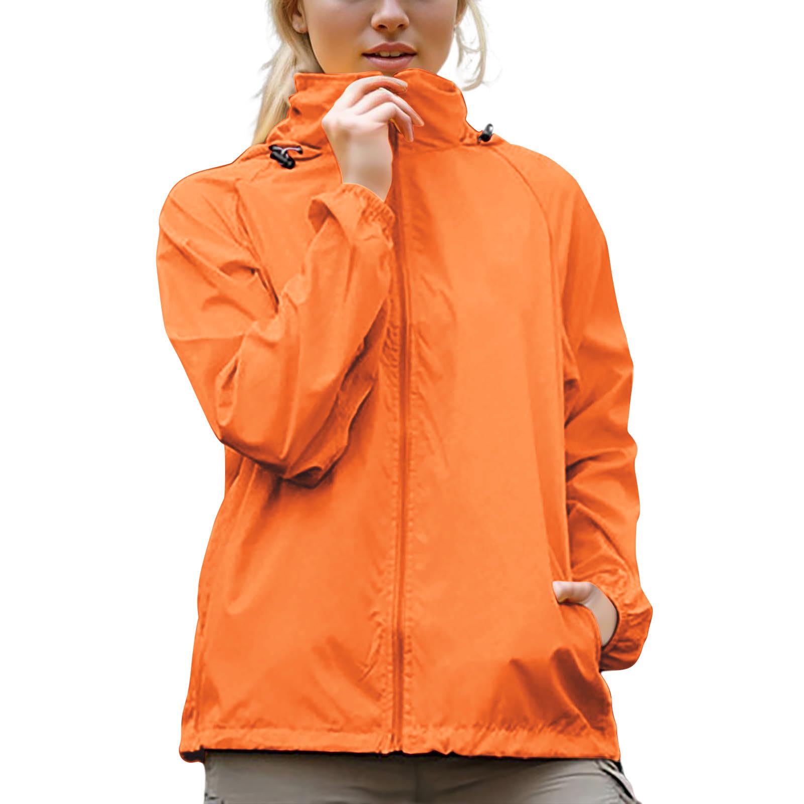 Sun Protection Jacket for Women UPF50+ UV Long Sleeve Zipper Shirts Lightweight Quick Dry Workout Tops(Orange,Medium)