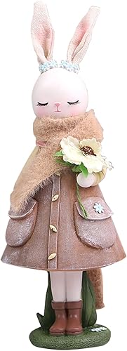 Lindas figuras de resina de conejita con bufanda, estilo de dibujos animados, estatuas coleccionables, decoraciones de escritorio, decoración del