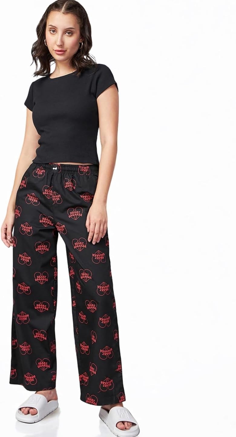 Bewakoof レディース コットン パジャマ プリント オーバーサイズ フィット ブラック_624614 L